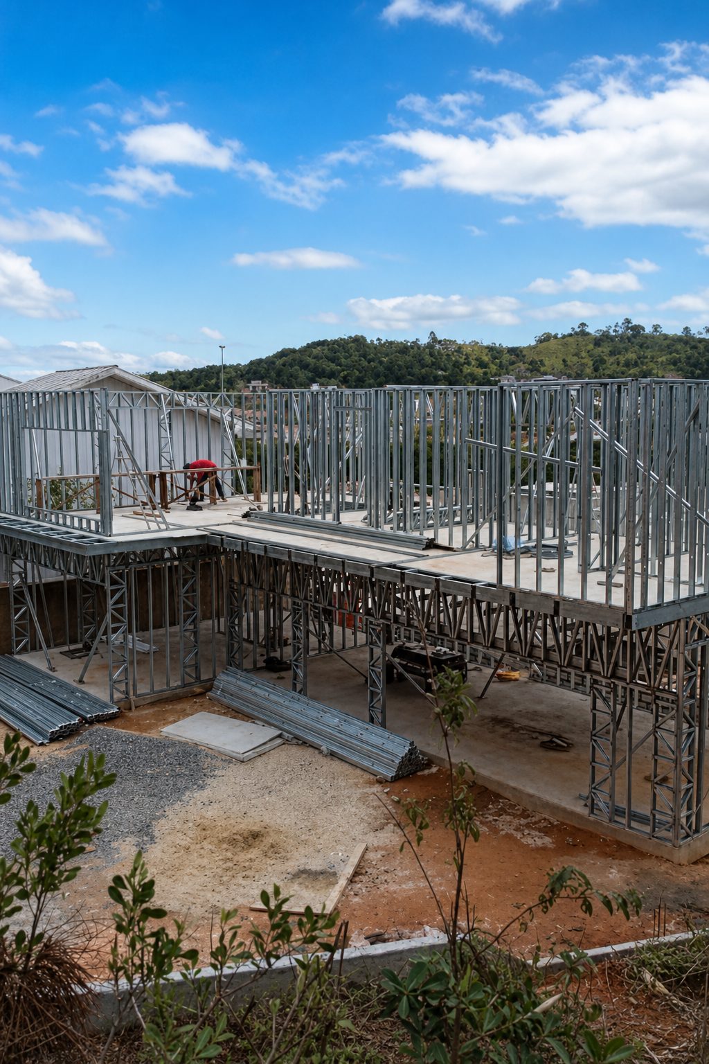 Obra em execução em steel frame
